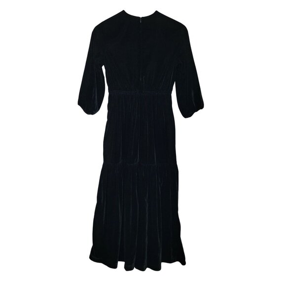Womens Black Velvet Tiered Midi Dress Size 14 Goth Witchy Whimsigoth - Picture 2 of 7